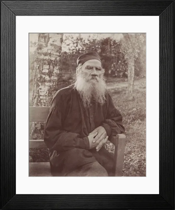 Framed Print : Leo Tolstoy in 1897 seated on an outside bench