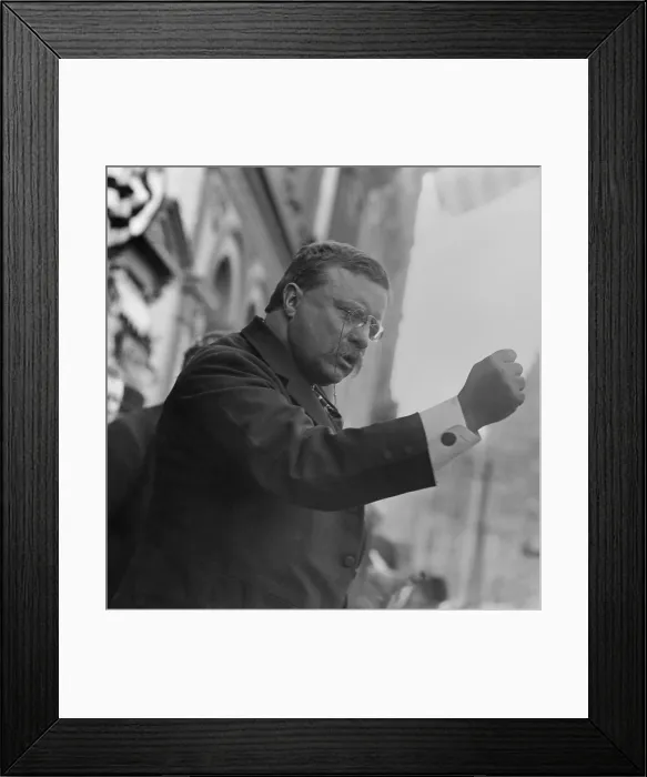 Framed Print : Colonel Theodore Roosevelt, speaking in Yonkers, New York, Oct. 17, 1910. He spoke to a crowd of 6, 000 from the Balcony of Getty House hotel Framed Print : Colonel Theodore Roosevelt, speaking in Yonkers, New York, Oct. 17, 1910. He spoke to a crowd of 6, 000 from the Balcony of Getty House hotel