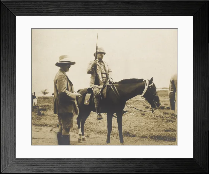 Framed Print : Theodore Roosevelt on horseback and holding a rifle during his safari Framed Print : Theodore Roosevelt on horseback and holding a rifle during his safari