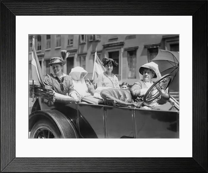 Framed Print : Women's suffrage leaders in an open car at a Votes for Women parade in New York City Framed Print : Women's suffrage leaders in an open car at a Votes for Women parade in New York City