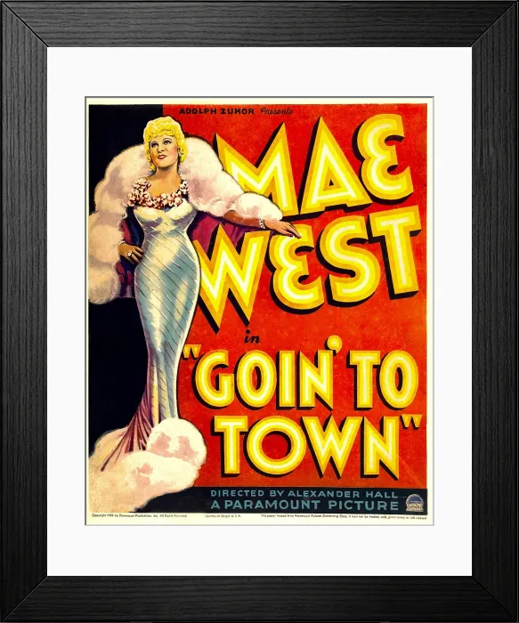 Framed Print : GOIN TO TOWN, Mae West on window card, 1935