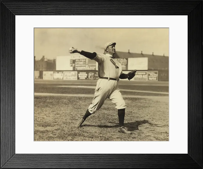 Framed Print : Cy Young pitching in 1908 in New York City, where his team played the Yankees. Young was then playing on the American League team, Boston Red Soxs (1901-1911) (BSLOC_2018_3_110)