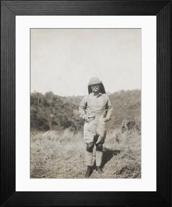 Framed Print : Theodore Roosevelt in African savannah landscape during his safari. June 1909 through March 1910, in British East Africa, Belgian Congo, and Sudan (BSLOC_2017_8_3) Framed Print : Theodore Roosevelt in African savannah landscape during his safari. June 1909 through March 1910, in British East Africa, Belgian Congo, and Sudan (BSLOC_2017_8_3)