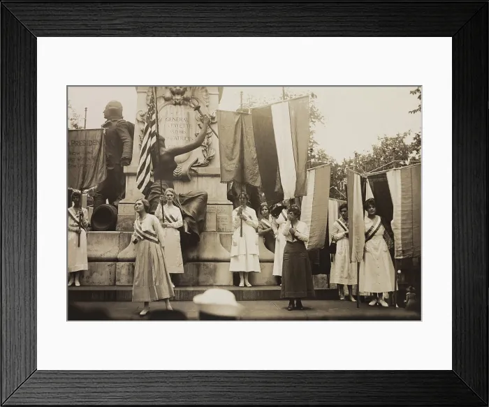 Framed Print : Women's suffrage activists protest Woodrow Wilson's failure to support a constitutional amendment for votes for Women. 1918