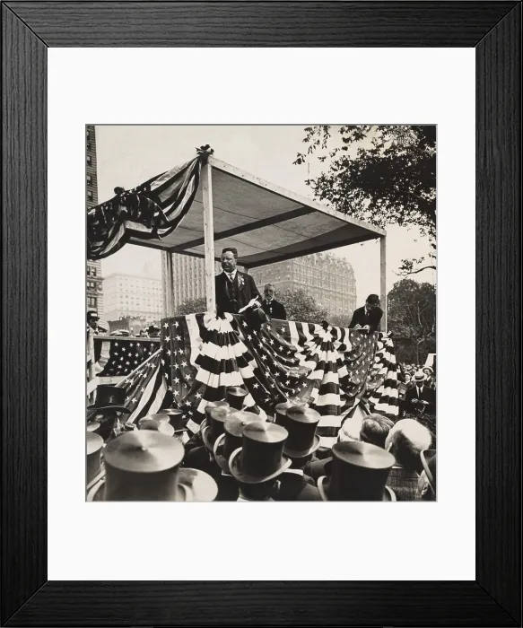 Framed Print : Theodore Roosevelt in carriage with Mayor Gaynor and Alfred Gwynne Vanderbilt, June 18, 1910