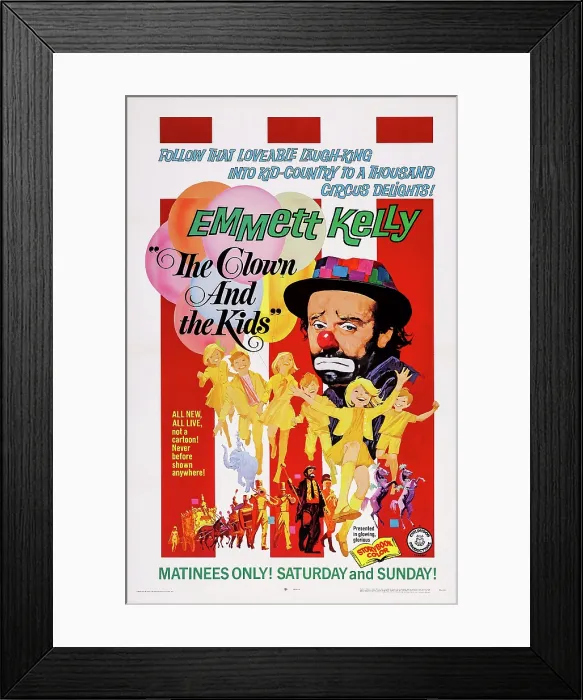 Framed Print : THE CLOWN AND THE KIDS, US poster art, Emmett Kelly, 1967
