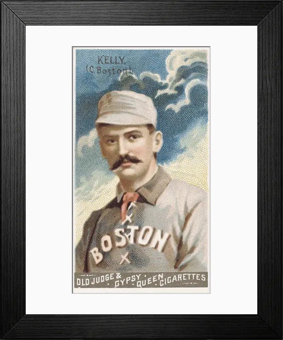 Framed Print : Michael Kelly baseball card of 1888. King Kelly, the Boston Beaneaters, is believed to have originated base running tactic of sliding to avoid being tagged out (BSLOC_2018_3_105)