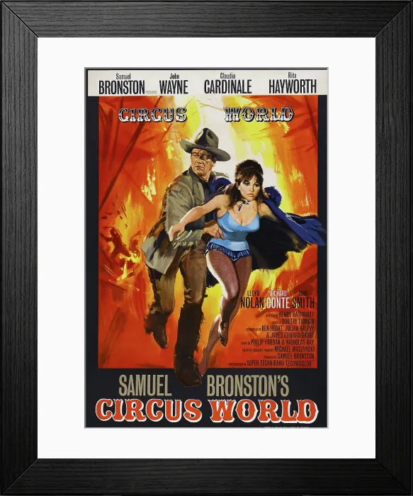 Framed Print : CIRCUS WORLD, US poster, from left: John Wayne, Claudia Cardinale, 1964