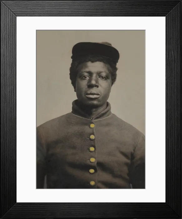 Framed Print : African American soldier in Civil War Union uniform, during the US Civil War, c. 1863-65 (BSLOC_2018_6_192)