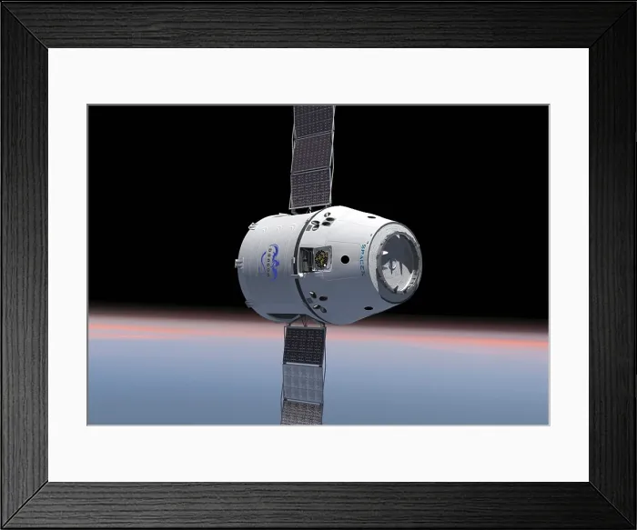 Framed Print : Artist's concept of the first Dragon Space capsule in orbit Framed Print : Artist's concept of the first Dragon Space capsule in orbit
