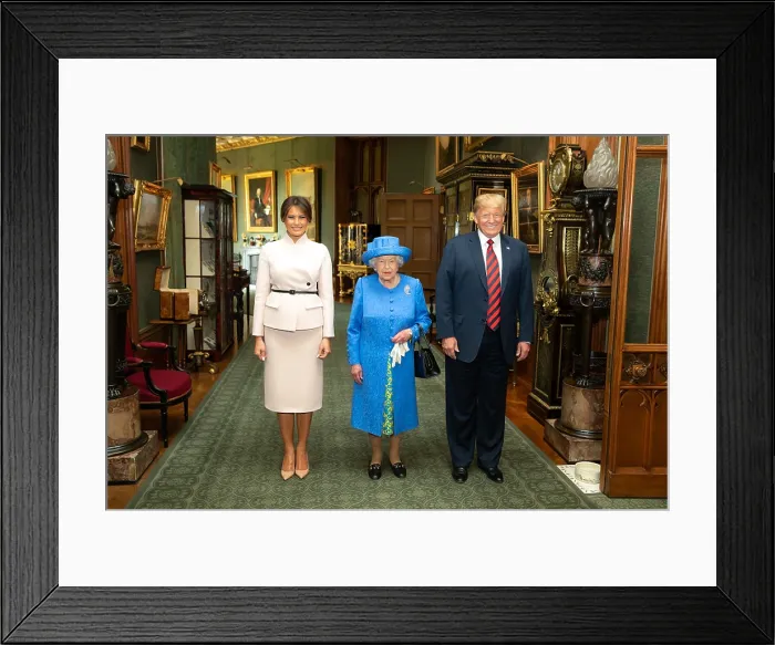 Framed Print : President Donald Trump and Melania Trump with Queen Elizabeth II at Window Castle. July 13, 2018 (BSLOC_2018_6_195) Framed Print : President Donald Trump and Melania Trump with Queen Elizabeth II at Window Castle. July 13, 2018 (BSLOC_2018_6_195)