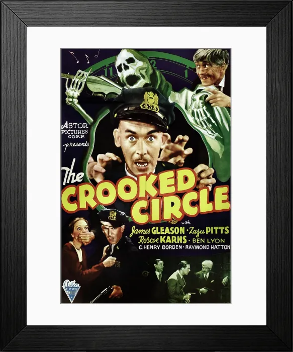 Framed Print : THE CROOKED CIRCLE, clockwise from center on 1940s reissue US poster art: James Gleason, Christian Rub, C. Henry Gordon, Ben Lyon, Roscoe Karns, James Gleason, Zasu Pitts, 1932