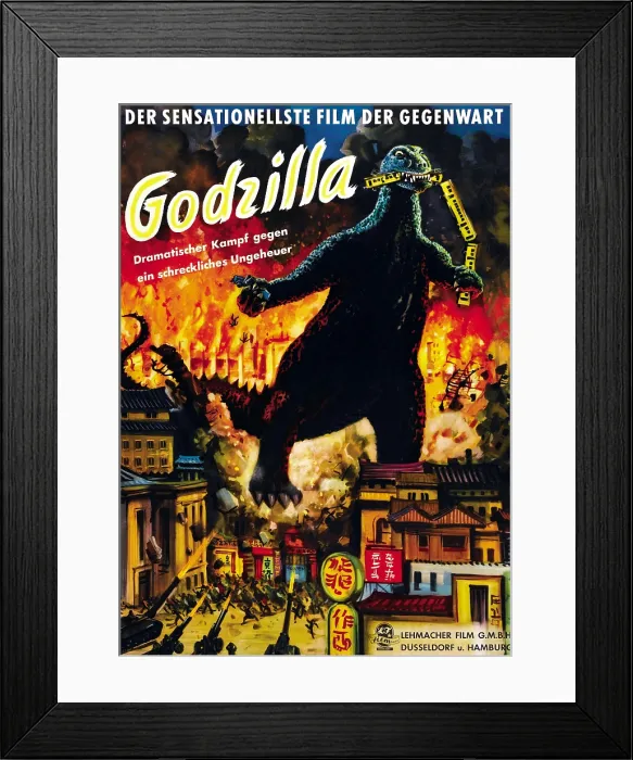 Framed Print : GODZILLA, (aka GOJIRA), Godzilla on German poster art, 1954 Framed Print : GODZILLA, (aka GOJIRA), Godzilla on German poster art, 1954
