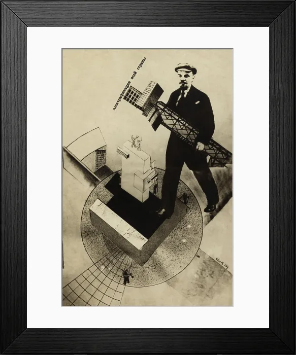 Framed Print : ELECTRIFICATION OF THE ENTIRE COUNTRY, 1920, by Gustav Flutsis. Bolshevik leader, Vladimir Lenin, in photomontage on the theme of building Framed Print : ELECTRIFICATION OF THE ENTIRE COUNTRY, 1920, by Gustav Flutsis. Bolshevik leader, Vladimir Lenin, in photomontage on the theme of building