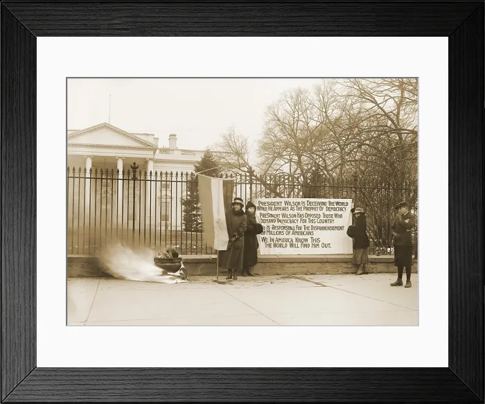 Framed Print : National Women's Party demonstration with a bonfire in front of the White House in 1918