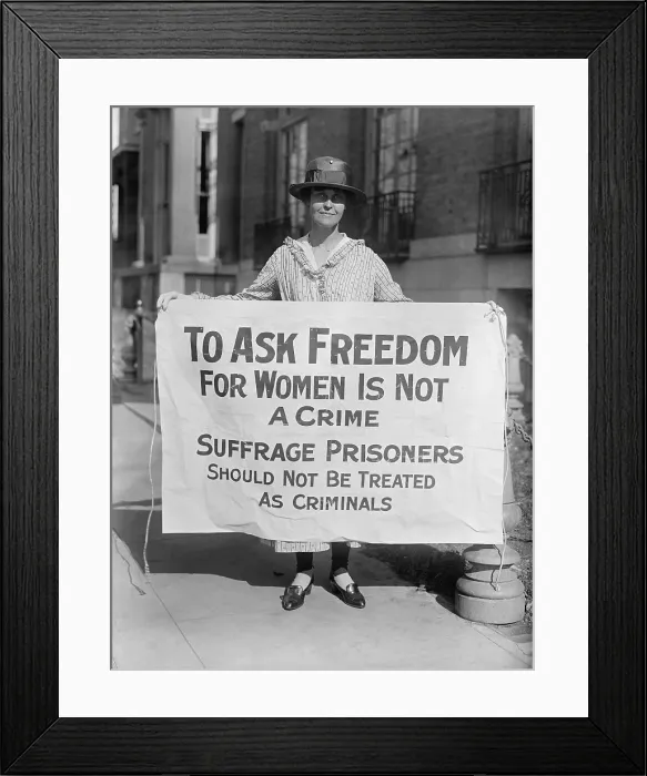 Framed Print : Woman suffrage picket protests criminal arrests of militant protestors from the National Woman's Party (NWP) Framed Print : Woman suffrage picket protests criminal arrests of militant protestors from the National Woman's Party (NWP)