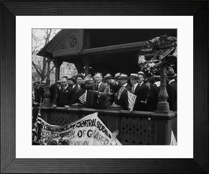 Framed Print : Socialist Congressman Meyer London speaking at a Union Square rally for striking street car workers. July 15, 1916 (BSLOC_2017_2_170)