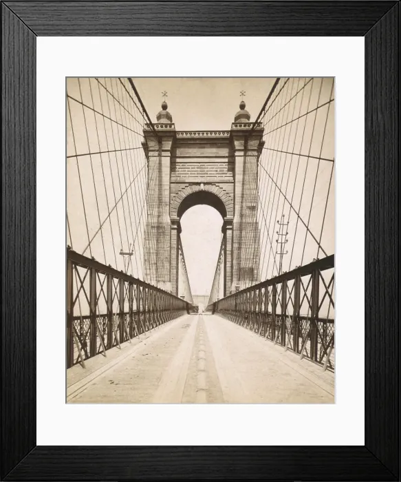 Framed Print : Suspension Bridge spanning the Ohio River at Cincinnati was engineered and built by John A. Roebling. Opened in 1866 it was then the World's longest bridge Framed Print : Suspension Bridge spanning the Ohio River at Cincinnati was engineered and built by John A. Roebling. Opened in 1866 it was then the World's longest bridge