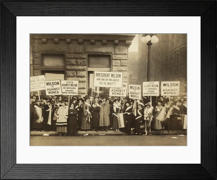 Framed Print : Crowd of women's suffrage supporters demonstrating with signs reading, Wilson Against Women, in Chicago on October 20, 1916