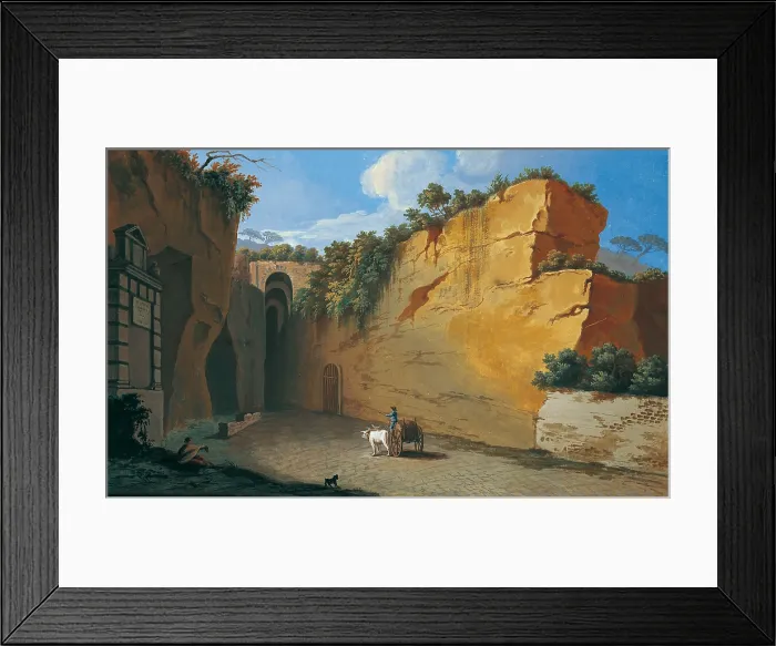 Framed Print : Grotto in Posillipo with the Commemorative Stone of Ferdinand IV (Grotta di Posillipo con la lapide di Ferdinando IV), by unknown artist, 18th Century, gouache on parchment
