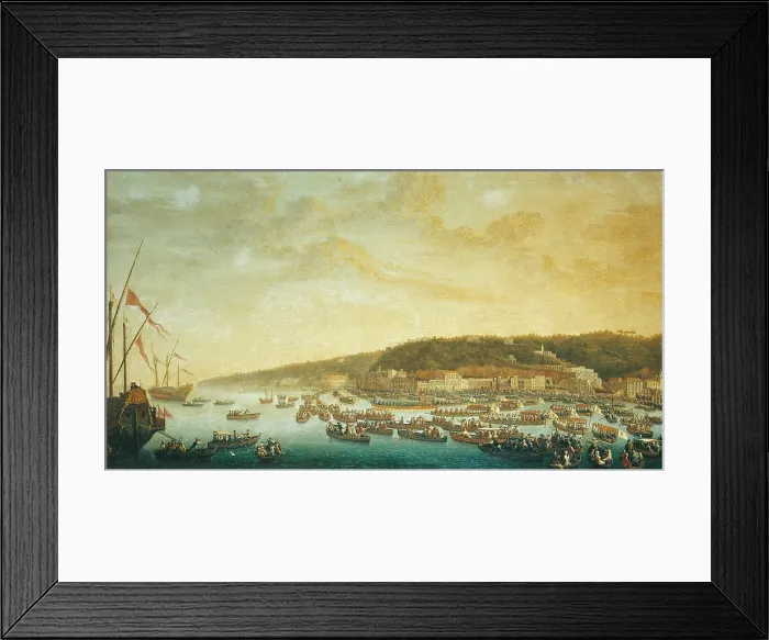 Framed Print : The Procession of the Royal Boats in Posillipo (Il corteo delle barche reali a Posillipo), by Pietro Fabris, 18th Century, oil on canvas - Whole artwork view