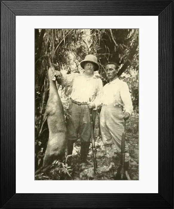 Framed Print : Colonels Roosevelt and Rondon with bush deer they have killed to supply the expedition with food. Jan.-Feb. 1914
