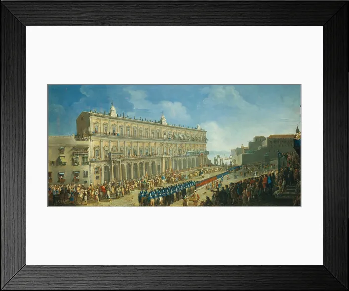 Framed Print : The Turkish Ambassade at the Royal Palace (L'ambasciata turca a Palazzo Reale), by Pietro Fabris, 18th Century, oil on canvas - Whole artwork view