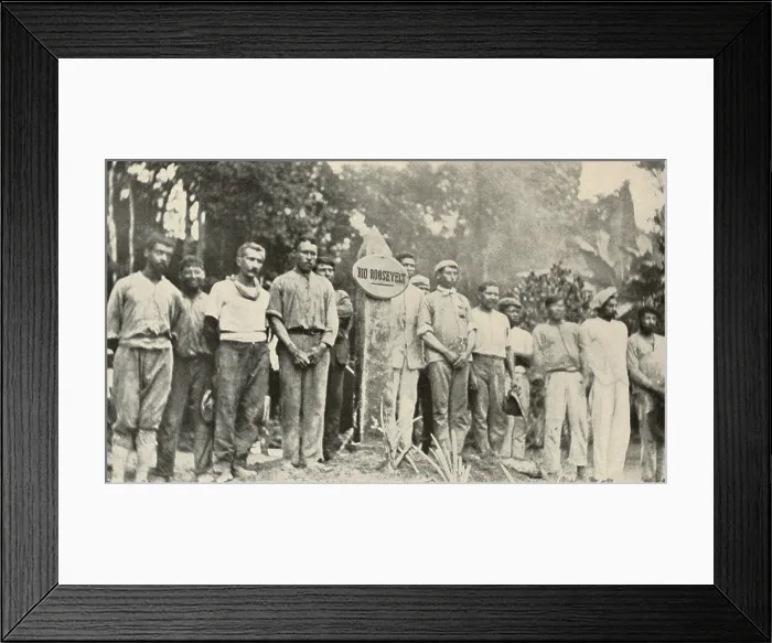Framed Print : Colonel Rondon, third from left, and expedition partners at a monument to Rio Roosevelt. April 1914