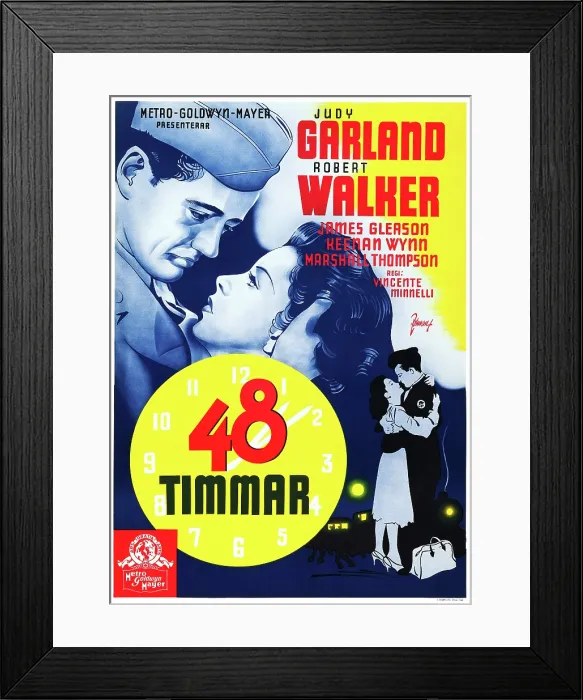 Framed Print : THE CLOCK, (aka 48 TIMMAR), Swedish poster art, from left: Robert Walker, Judy Garland, 1945