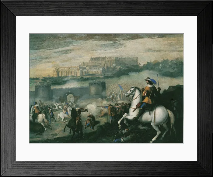 Framed Print : Battle in Castel Sant'Elmo (Battaglia a Castel Sant'Elmo), by Aniello Falcone, 17th Century, oil on canvas - Whole artwork view