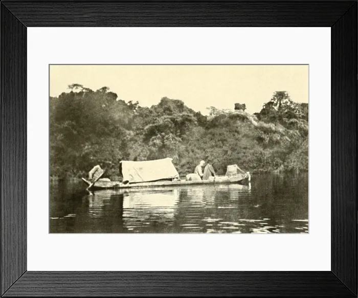 Framed Print : Canoe rigged with a cover under which sick Colonel Roosevelt travelled. At the end of the Roosevelt-Rondon Expedition, TR was seriously ill with an infected leg