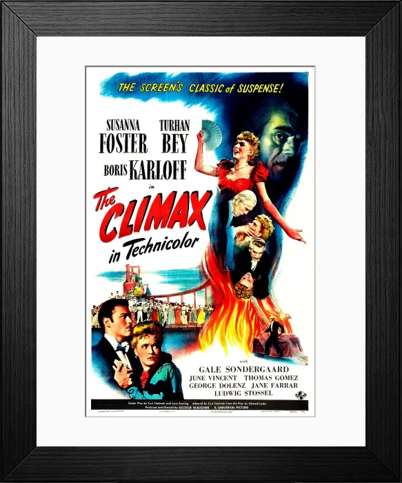 Framed Print : THE CLIMAX, US poster, bottom left from left: Turhan Bey, Susanna Foster, 1944 Framed Print : THE CLIMAX, US poster, bottom left from left: Turhan Bey, Susanna Foster, 1944