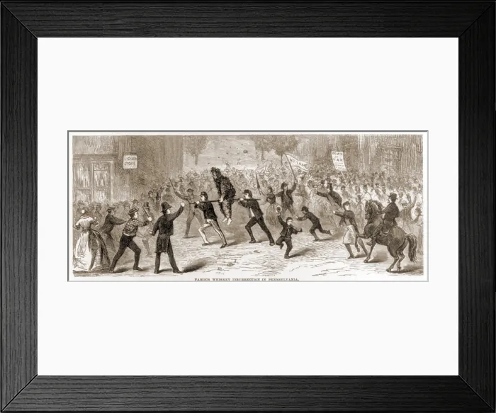 Framed Print : Whiskey Rebellion in Pennsylvania 1795. Mob with tarred-and-feathered tax collector riding on rail