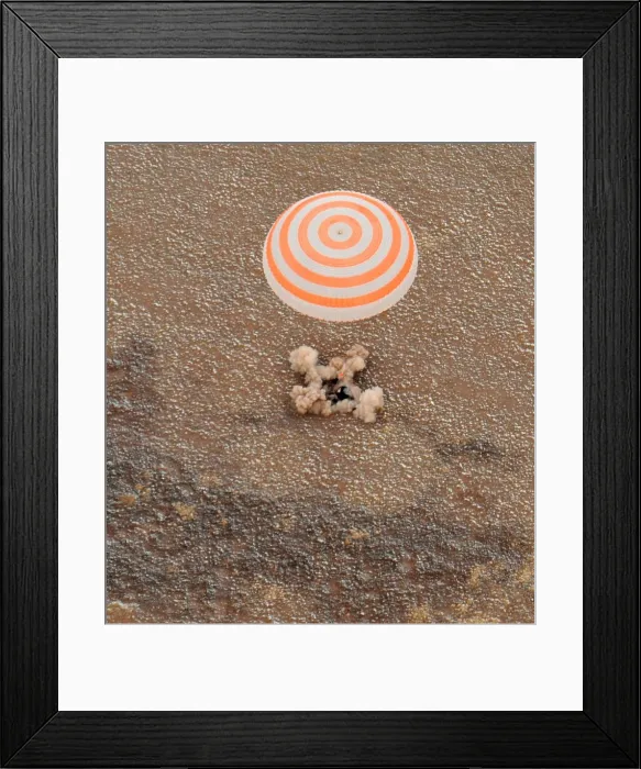Framed Print : The Soyuz space craft carrying International Space Station crew lands in Kazakhstan
