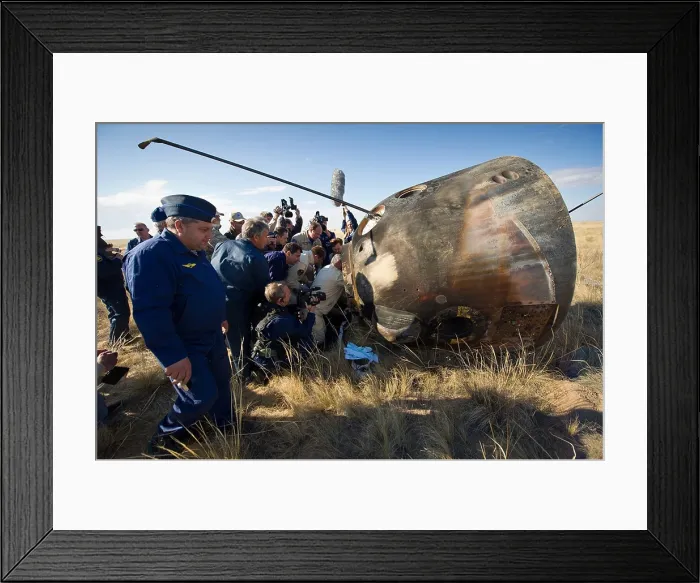 Framed Print : Soyuz TMA-21 spacecraft shortly after the capsule landed in Kazakhstan Framed Print : Soyuz TMA-21 spacecraft shortly after the capsule landed in Kazakhstan