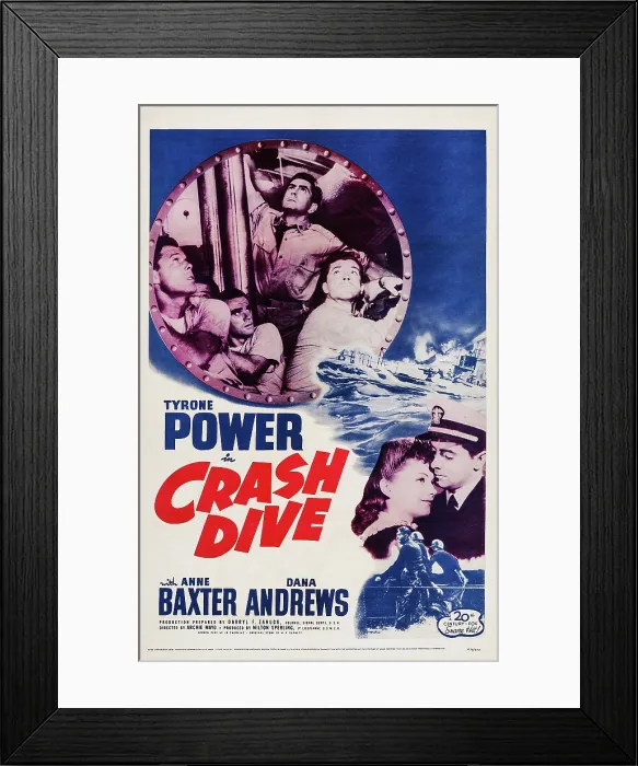 Framed Print : CRASH DIVE, US poster art, top right: Tyrone Power; below: Dana Andrews; bottom right, from left: Anne Baxter, Tyrone Power, 1943, TM & Copyright 20th Century Fox Film Corp Framed Print : CRASH DIVE, US poster art, top right: Tyrone Power; below: Dana Andrews; bottom right, from left: Anne Baxter, Tyrone Power, 1943, TM & Copyright 20th Century Fox Film Corp