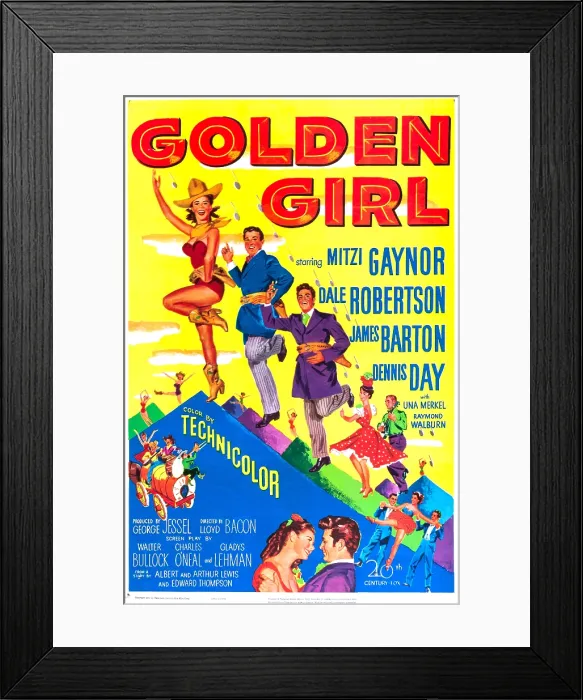 Framed Print : GOLDEN GIRL, US poster, from top: Mitzi Gaynor, Dennis Day, Dale Robertson, 1951, TM and copyright 20th Century-Fox Film Corp. All Rights Reserved / courtesy Everett Collection Framed Print : GOLDEN GIRL, US poster, from top: Mitzi Gaynor, Dennis Day, Dale Robertson, 1951, TM and copyright 20th Century-Fox Film Corp. All Rights Reserved / courtesy Everett Collection