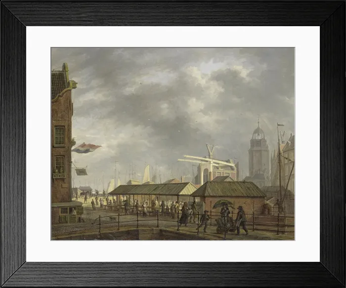 Framed Print : Small Fish Market in Amsterdam, by Johannes Jelgerhuis, 1826, Dutch painting, oil on canvas. Covered market at the corner of Brouwersgracht and the Singel, in the rain Framed Print : Small Fish Market in Amsterdam, by Johannes Jelgerhuis, 1826, Dutch painting, oil on canvas. Covered market at the corner of Brouwersgracht and the Singel, in the rain