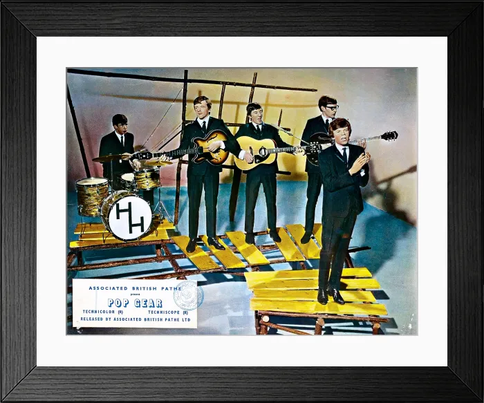 Framed Print : GO GO MANIA, (aka POP GEAR), Herman's Hermits, (from left): Barry Whitwam (on drums), Karl Green, Keith Hopwood, Derek Leckenby, Peter Noone, 1964 Framed Print : GO GO MANIA, (aka POP GEAR), Herman's Hermits, (from left): Barry Whitwam (on drums), Karl Green, Keith Hopwood, Derek Leckenby, Peter Noone, 1964