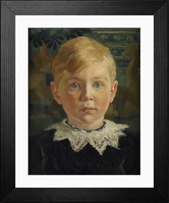 Framed Print : Joseph Marie Antoine Hubert Luns, by Huib Luns, 1914-15, Dutch painting, oil on canvas. Portrait of a blond boy with lace collar by his artist father (BSLOC_2016_2_72)