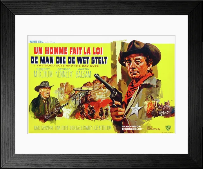 Framed Print : THE GOOD GUYS AND THE BAD GUYS, George Kennedy, Robert Mitchum, (Belgian poster art), 1969