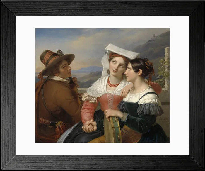 Framed Print : Of One Heart, by Cornelis Kruseman, 1830, Dutch painting, oil on canvas. Three young musicians in Italian folk costume are painted in the neoclassical style (BSLOC_2016_2_76) Framed Print : Of One Heart, by Cornelis Kruseman, 1830, Dutch painting, oil on canvas. Three young musicians in Italian folk costume are painted in the neoclassical style (BSLOC_2016_2_76)