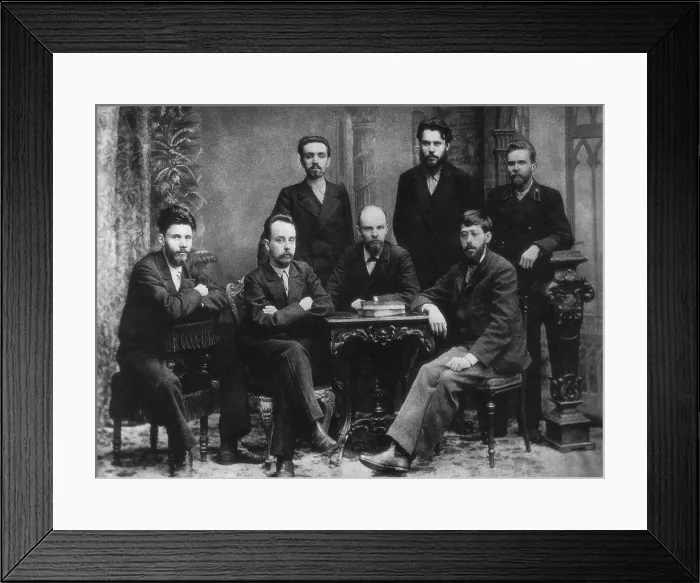 Framed Print : Lenin with the League of Struggle for the Emancipation of the Working Class in 1897. The photo was taken by Krupskaya, Lenins future wife, in St. Petersburg, Feb
