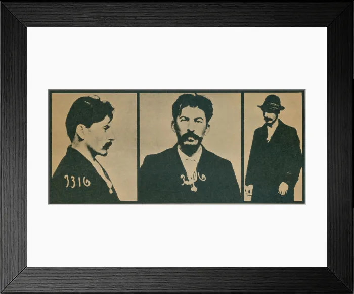 Framed Print : Joseph Stalin in Czarist police photographs, 1908. Stalin was involved in a 1907 Tiflis bank robbery, executed as fund raising for his radical political activity (BSLOC_2017_2_28) Framed Print : Joseph Stalin in Czarist police photographs, 1908. Stalin was involved in a 1907 Tiflis bank robbery, executed as fund raising for his radical political activity (BSLOC_2017_2_28)