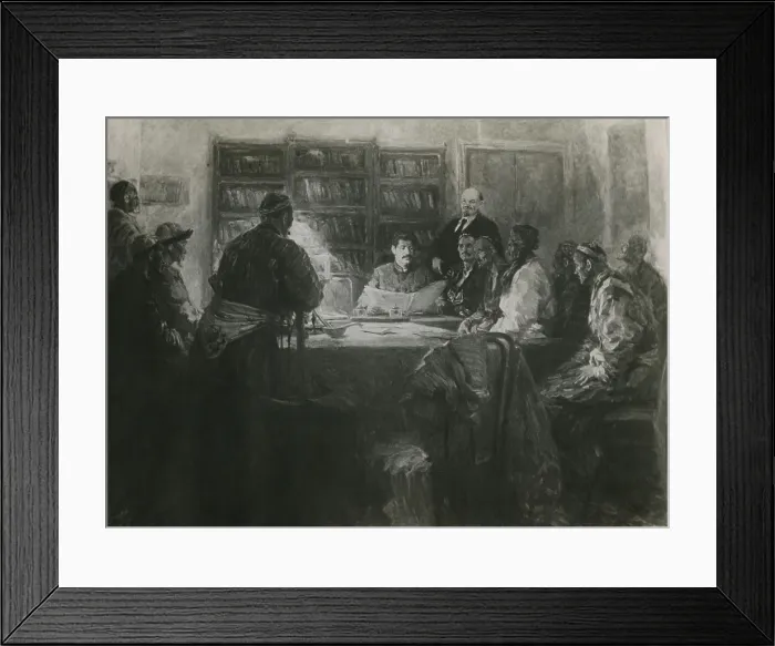 Framed Print : Lenin and Stalin receive a delegation from the peoples of Central Asia. Soviet Russian social realist painting by Konstantin Finogenov, c. 1930-50