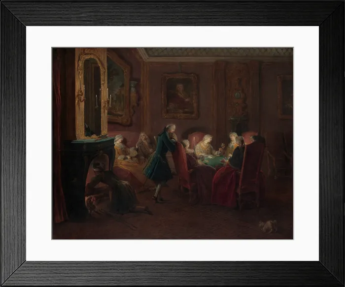Framed Print : CARD PLAYERS IN A DRAWING ROOM, by Pierre Louis Dumesnil the Younger, 1750-69, French oil painting. Genre scene of a Paris interior with women playing cards