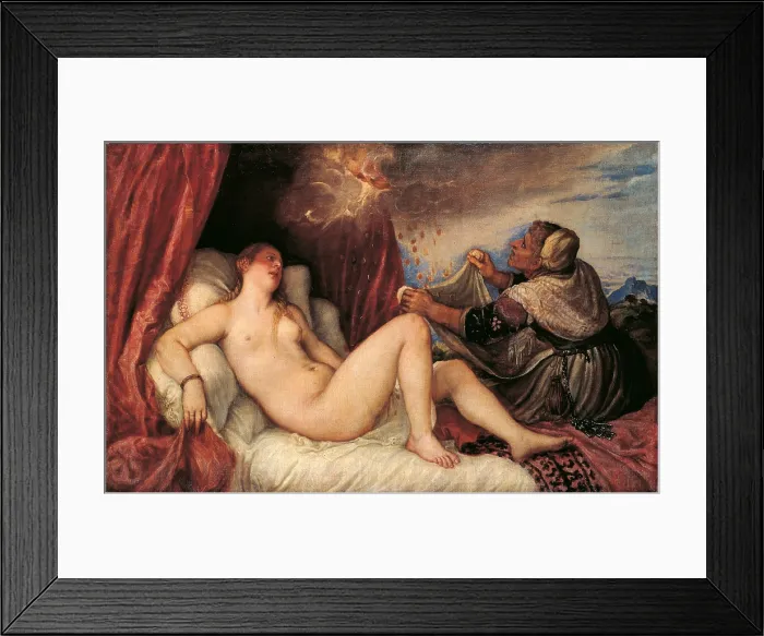Framed Print : Danae, by Tiziano Vecellio also known as Tiziano, ca. 1554, 16th Century, oil on canvas, 120 x 187 cm - Russia, St. Petersburg, The State Hermitage Museum. Whole artwork view