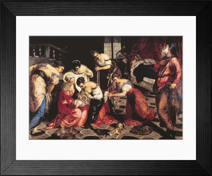 Framed Print : Birth of Saint John the Baptiste, by Jacopo Robusti also known as Tintoretto, 1554 - 1555, 16th Century, oil on canvas, 181 x 266 cm - Russia, St Framed Print : Birth of Saint John the Baptiste, by Jacopo Robusti also known as Tintoretto, 1554 - 1555, 16th Century, oil on canvas, 181 x 266 cm - Russia, St