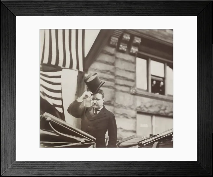 Framed Print : Theodore Roosevelt tipping his hat in an open carriage, Chicago, 1903 (BSLOC_2017_4_56) Framed Print : Theodore Roosevelt tipping his hat in an open carriage, Chicago, 1903 (BSLOC_2017_4_56)