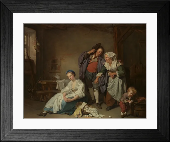 Framed Print : BROKEN EGGS, by Jean-Baptiste Greuze, 1756, French painting, oil on canvas. This work received favorable reviews when shown at the Paris Salon of 1757